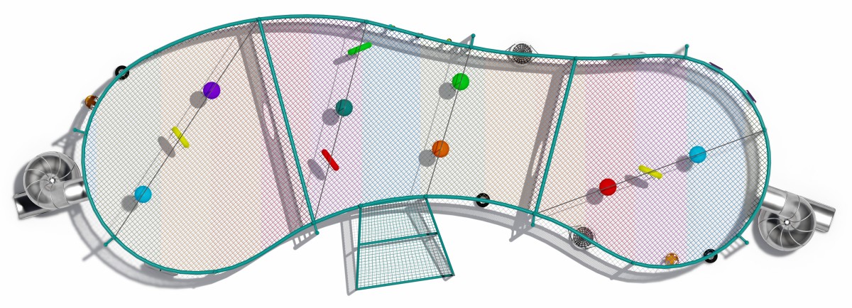 Панорамная экспозиция уличного веревочного батута и лазанья-5