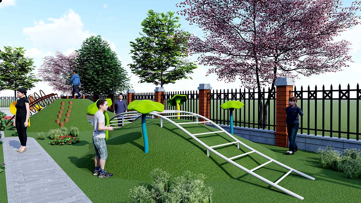 Спуск с микрорельефом и игровой лестницей для общественной игровой площадки