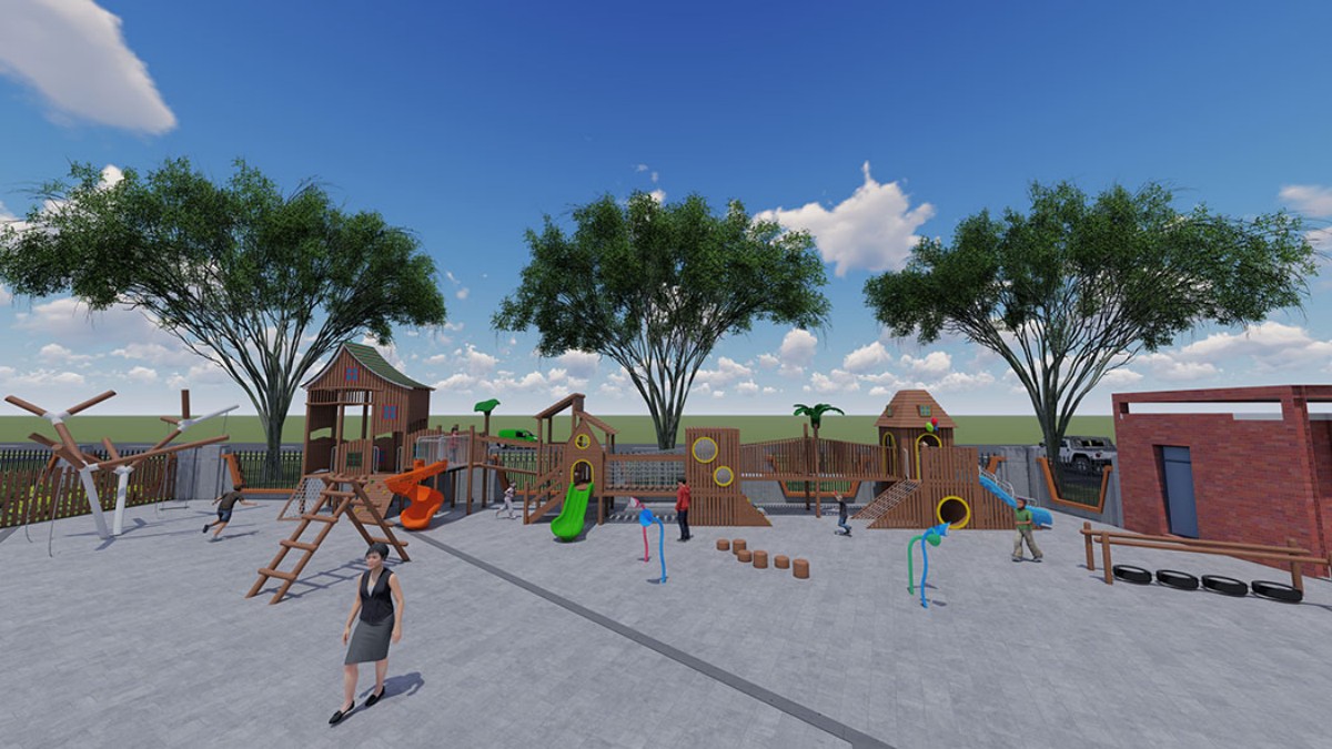 Деревянная комбинированная игровая горка с элементами игрового домика, лазанья и туннеля